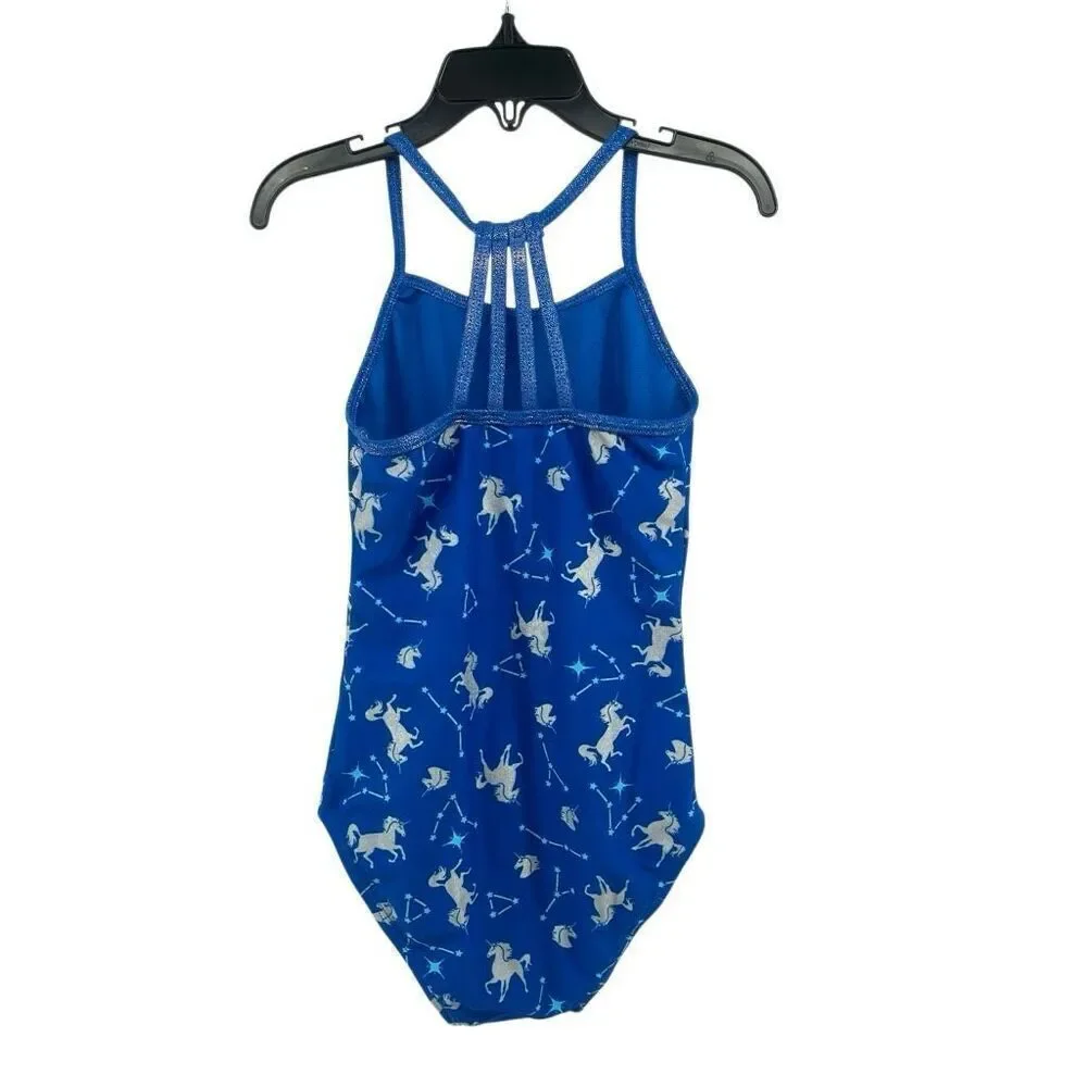 SO Girls Blue Unicorn Constellation Swimsuit 6 6X One Piece Sparkle Strappy Back